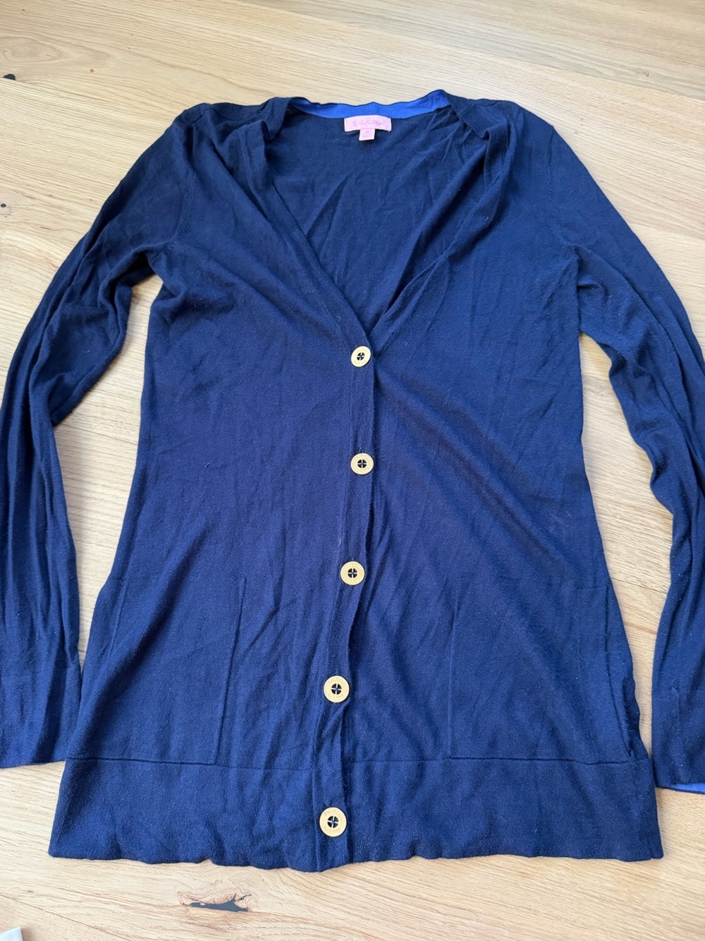Lilly Pulitzer Navy Cardigan Sweater Gold Buttons Women’s M